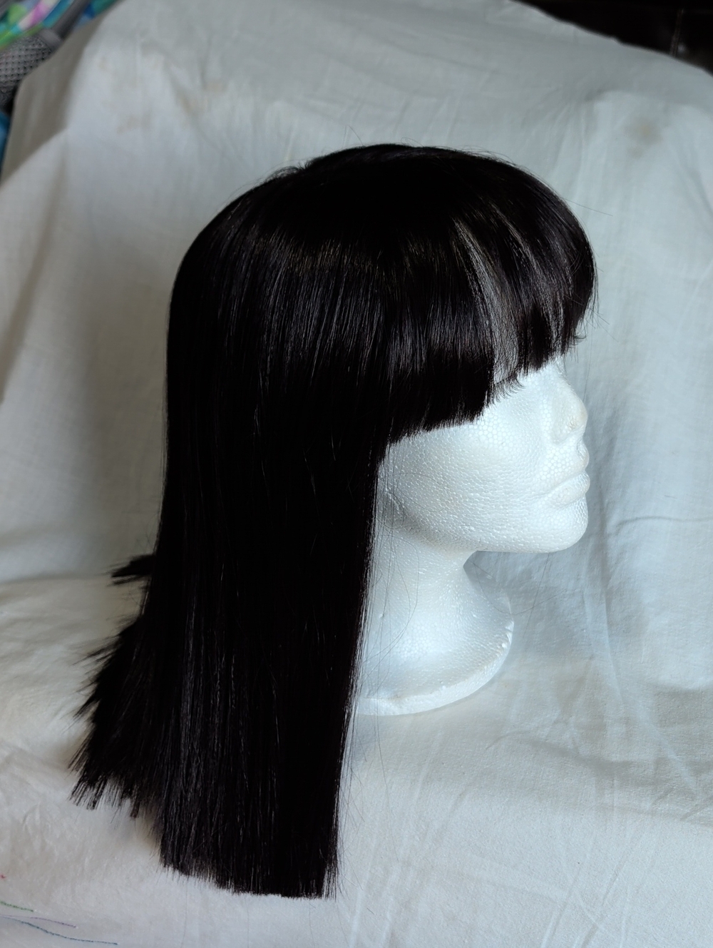Bobbi Boss Straight Black Wig with Blunt Bangs  Full Synthetic 15 Inch Length